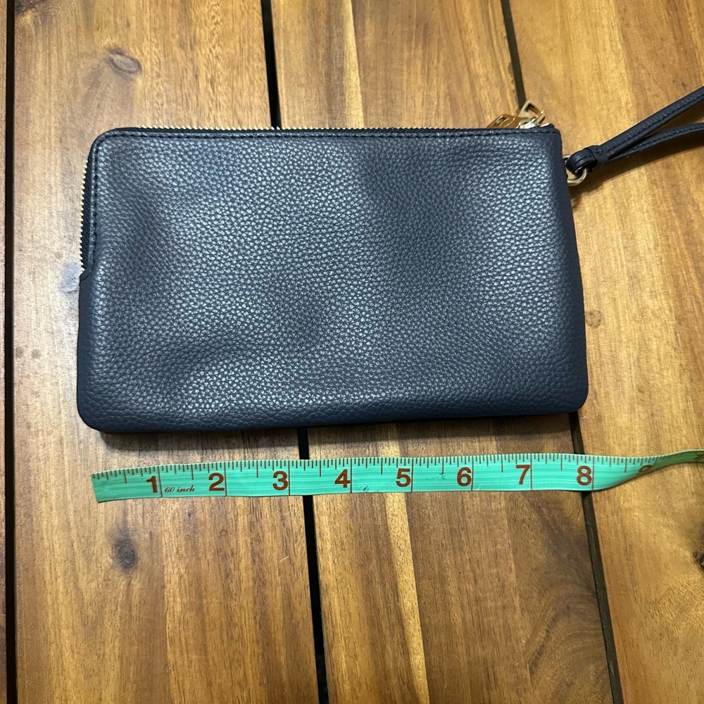 Coach Black Pebbled Leather Double Zip Wristlet with Gold Logo - Picture 2 of 6